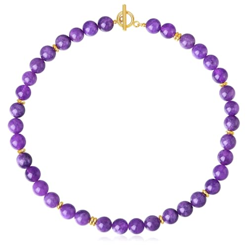 Nuzon N-GS-AM 10Mm Round Amethyst Beaded Gemstone Necklace For Women Natural Purple Stone Choker Healing Ball Strand Summer Jewelry cover