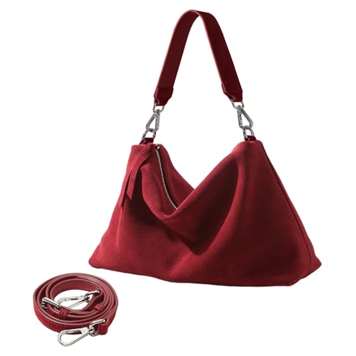 Image of Suede Tote Bags for Women, Suede Purse Handbag Vintage Slouchy Hobo Shoulder Crossbody Bag