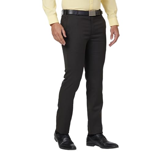 Image of Raymond Men's Mid Rise Slim Fit Structure Pattern Polyester Blend Pleated Formal Trouser