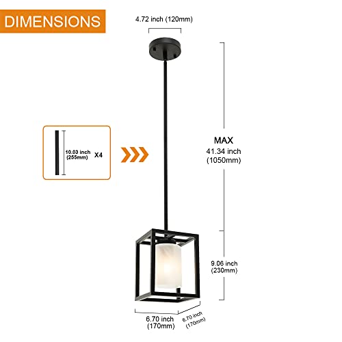 Vinluz Modern 1-Ligh Farmhouse Pendant Lighting Kitchen Island Black Finish Square Metal Mini Chandeliers Industrial Cage Hanging Light Fixture Ceiling For Dining Rooms Bedroom Living Room Hallway #TOP7