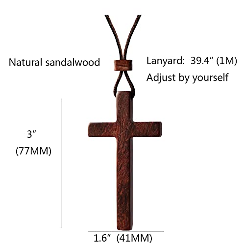 Xianli Wang Natural Sandalwood Large Cross Pendant Necklace for Men Women Gift Wood Wooden Casual Sweater Chain Car Rearview Mirror Pendant3