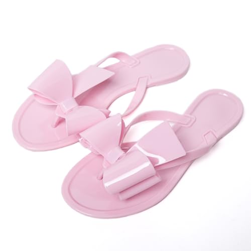 Image of Mtzyoa Women Flip-Flops Flat Sandals Jelly Bow Beach Flat Rivets Rain Cute Dressy Summer Sandals