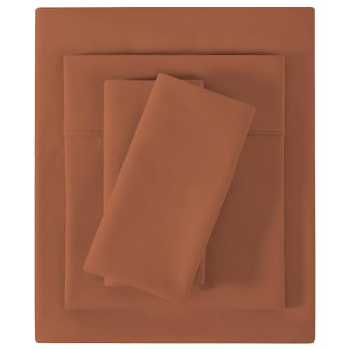 Image of Softan Microfiber Full Sheet Set with Non-Slip Straps, Burnt Orange