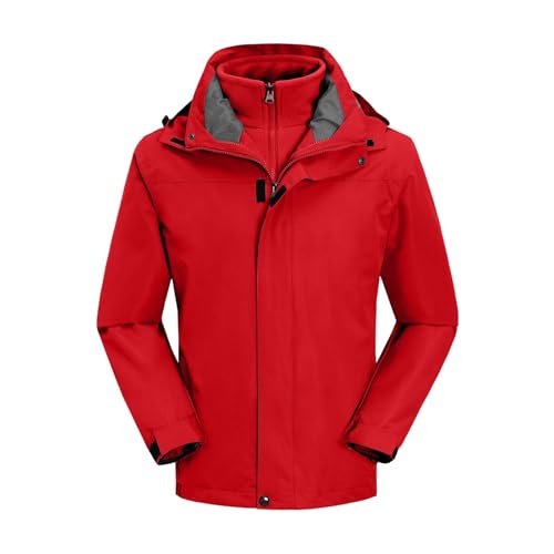 Men's 3-in-1 Waterproof Ski Jacket, High Neck Detachable Fleece Liner Hooded Raincoat for Hiking & Winter Adventures