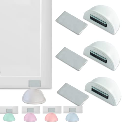 Butées de porte de sol adhésifs 4 und - butée portes plancher avec aimant porte blanche - fixation portes - retenue porte magnétique - butée de porte pour plancher