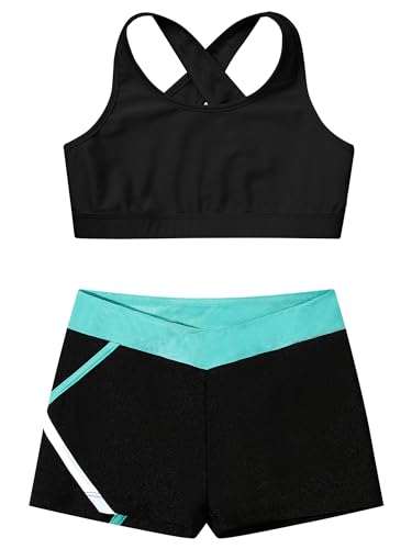 Kids Girls 2 Piece Dance Sport Outfits Gymnastics Crop Top with Booty Shorts Tracksuit Swimsuit Clothing3