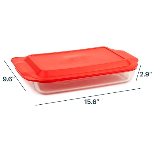 Image of Pyrex Basics 3 QT Glass Baking Dish With Plastic Lid, Casserole Dish, Glass Food Container, Oven, Freezer And Microwave Safe, Clear Container