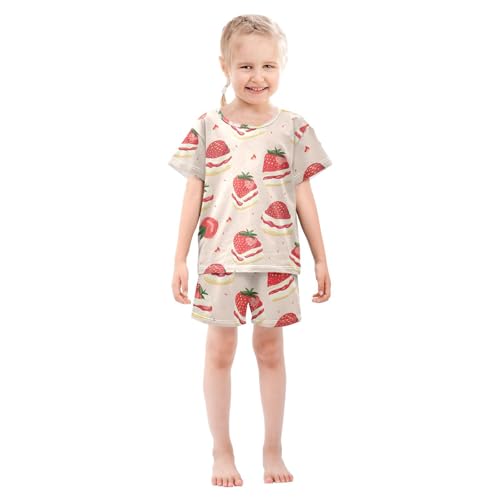 ALAZA Strawberry Cake Cartoon Pajamas Short Sleeve 2 Piece Sleepwear Top and Bottom Pajama Set Unisex3