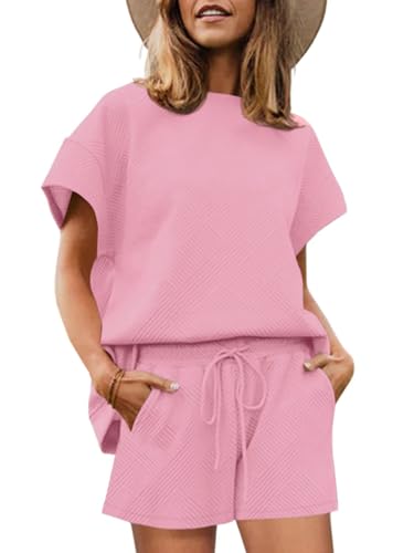 Image of UNCLECAT Womens 2 Piece Lounge Sets Short Sleeve Tops and Shorts Travel Outfits Pajama Set with Pockets