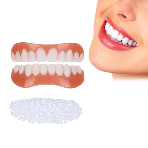 Care Spring 1 Par Dientes De Carillas Cosméticos Dientes Postizos Temporales Protesis Dental Superior E Inferior, Dentaduras Postizas Ajustables Cubrir Los Dientes Malos para Hombre Mujer