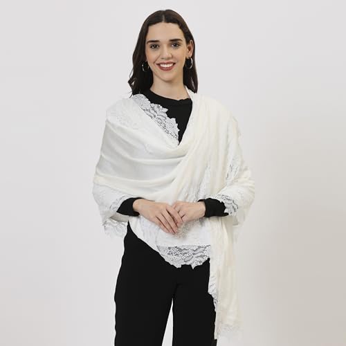 Modal Pashmina Lace Scarf for Women Lightweight Shawl Wrap for Weddings, Parties & Casual Wear Soft Floral Lace Stole2