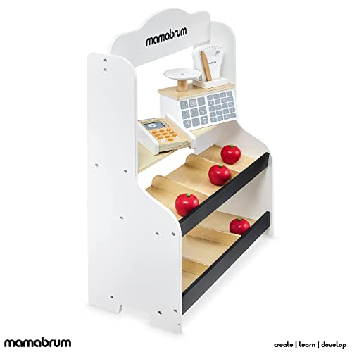 mamabrum, Kinder Kaufladen aus Holz, Minimarkt, Kinder Kaufmannsladen, Holz Natur, Verkaufsstand mit Waage, Terminal… – Bild 7