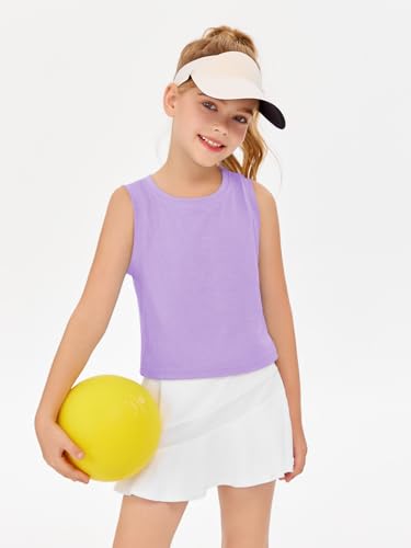 Image of Haloumoning Girls Athletic Tank Tops Kids Sleeveless Crop Tops Mesh Back Workout Cute Sports Shirts 5-14 Years