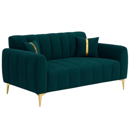 Image of Furny Harmon 5 Seater Fabric 3+2 Sofa Set (Greenish Teal) | Soft Velvet Fabric | Modern Design | Comfortable Seating | Living Room Furniture