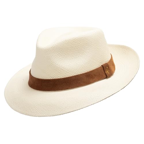 ULTRAFINO Genuine Havana Classic Panama Straw Dress Hat Comfortable Leather Hatband 7 5/8