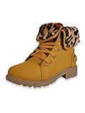 Olivia Miller Kid's Girl Fashion Shoes, Cognac Leopard Faux PU Leather Fold Over Fur Lined Lug Sole...