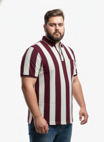 Image of Men's Plus Size Striped Polo T-Shirt with Chest Pocket, Classic Fit, Soft Cotton Blend Fabric for Casual and Smart Wear
