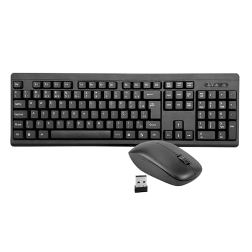 Combo Teclado + Mouse Sem Fio 2.4GHz USB -Teclas Macias e Design Ergonômico, Padrão ABNT2 (Preto)
