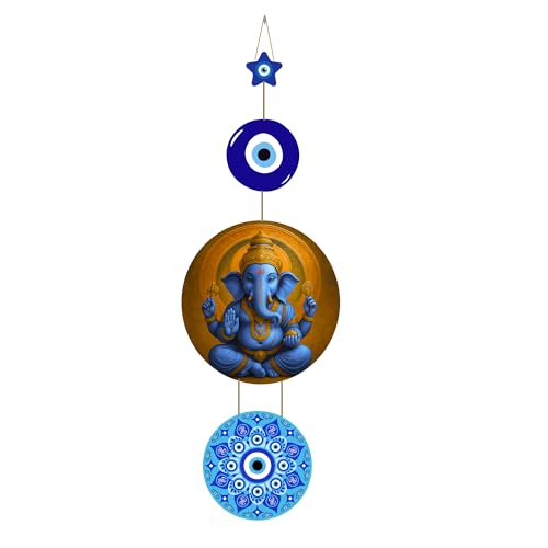 Image of Genxtra MDF Lord Ganesha Evil Eye Wall Hanging - Spiritual Home Decor with Nazar Battu Protection & Positive Energy for Living Room, Entrance, Gift & Office