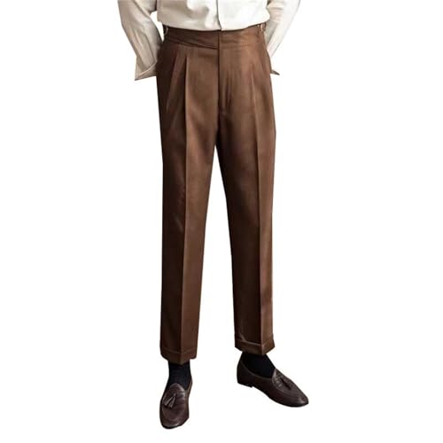 Pantaloni da uomo a vita alta, formali, stile classico, tinta