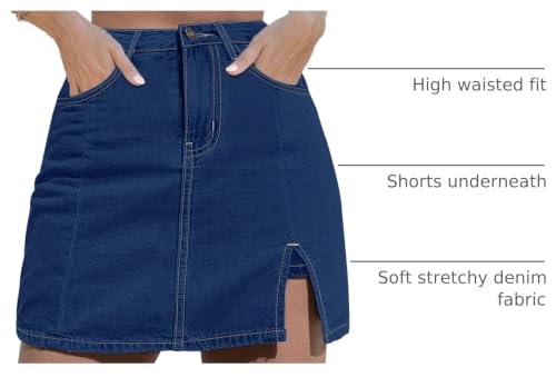 Image of luvamia Jean Skort Women High Waisted Stretchy Denim Mini Skirt Side Slit