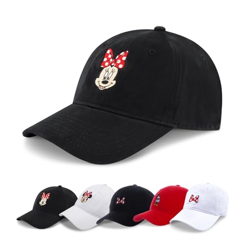 Image of Disney Minnie Mouse Dad Hat, Cotton Adjustable Baseball Cap with Curved Brim