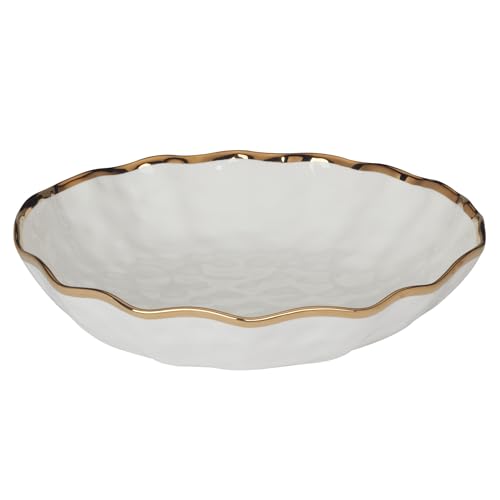 Regency Gold 13-Inch Porcelain Serving Bowl with Scalloped Edges & Metallic Gold Rim, Elegant Large Bowl for Salads, Pasta & Side Dishes, Perfect for Entertaining, Special Occasions & Everyday Dining