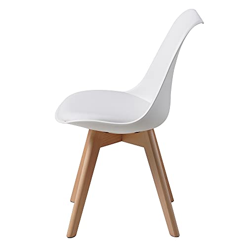 Sillas de Comedor AARHUS, Juego de 4, Blanco con Patas en Madera Maciza, Haya, Diseño Retro Escandinavo