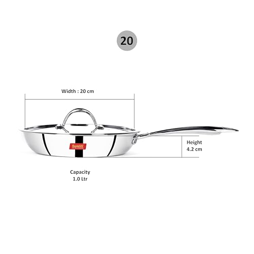 Image of Sumeet Cook Smart TriPly Steel-Aluminium-Steel - 3 Layers Fry Pan with Lid - 1 LTR - 20Cm