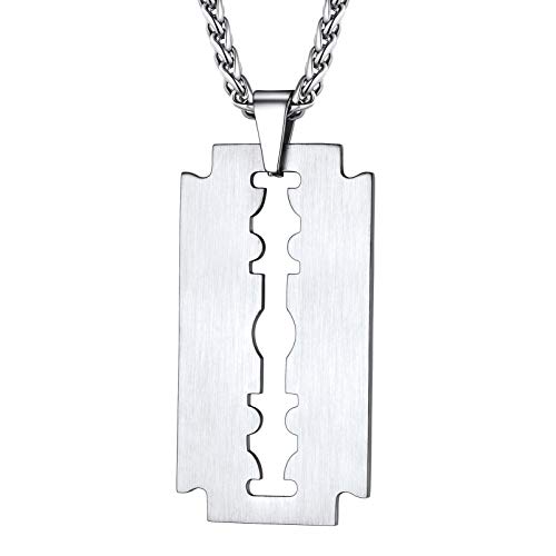 PROSTEEL Mens Stainless Steel Razor Blade Model Dog Tag Pendant Hip Hop Necklace, Punk Rock Jewelry, 22inch-24inch Adjustable, Come with Box