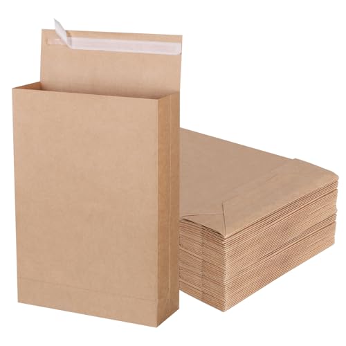 zmybcpack - zmybcpack 50 Pack 9.4" x 13.2" Expandable Catalog Envelopes, Large Kraft Document Envelopes Self Seal Envelope Mailing for Documents, Magazines, Photos