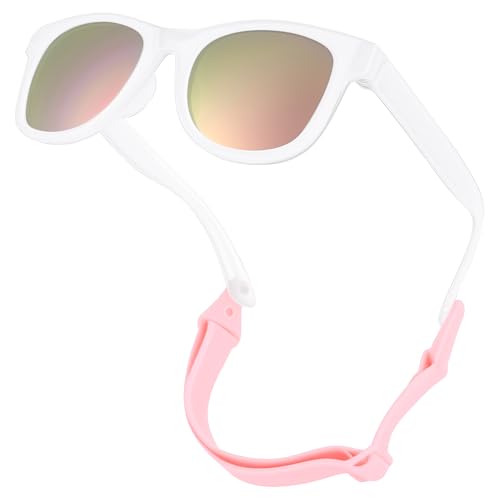 Polarized Baby Sunglasses with Strap - Unbreakable Infant Sunglasses for Newborn Toddler Girls Boys Age 0-12 Months