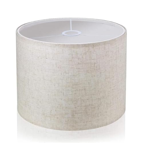 LgowithU Pantalla de tela para lámpara de mesa, pantalla de tambor medio, de pared, de noche y de pie, lino natural, tapa dura, hecha a mano, 32cm x 20cm, araña (blanco)