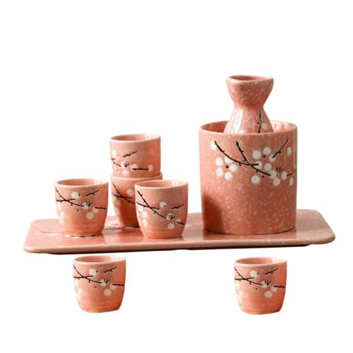 HIAKDOFT 日式彩陶磁器酒器 壺杯皿 温酒器付き ピンク 和風製 酒文化体験用 贈答用 おしゃれ