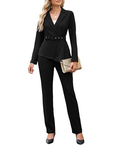 Women's 2 Piece Outfits Suit Set Long Sleeve Solid Blazer Jacket Pant Suits Business Casual Office Work Outfits