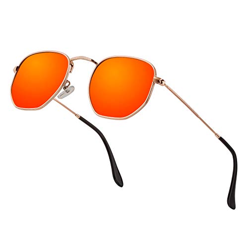 Image of Hipster Hexagonal Polarized Sunglasses Men Women Geometric Square Small Vintage Metal Frame Retro Shade Glasses
