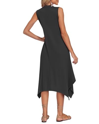 Image of AUSELILY Summer Dresses for Women 2026 Casual Sleeveless Sundress Asymmetrical Hem Tank Midi Dress with Pockets