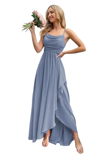 Women's Chiffon Bridesmaid Dresses for Wedding Long Formal Evening Prom Gown with Slit Side AR079