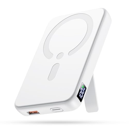 Powerbank für Magsafe, 12000mAh Power Bank für iPhone, PD 22.5W USB-A Ausgabe, Kabelloses Tragbares Ladegerät mit Typ-C-Eingang und Ausgang, LED-Anzeige für iPhone 17/16/15/14/13/12/Pro/Pro Max