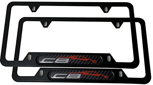 ZQJYMXM 2pcs C8 License Plate Frames Covers Holder for Corvette C8 Stainless Steel Made Black
