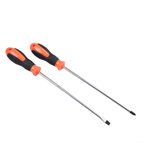 Destornillador extendido de 310 mm de largo con punta magnética para zonas de difícil acceso, cabeza ranurada y cruzada, acero al cromo vanadio con Ru (juego de 2 piezas)