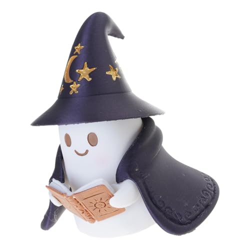 Pocoiau Cartoon LED Ghostly Wizard Lettura Nightlight Halloween Decorazioni per la casa Resine Ornamento Illuminazione Morbida Per Librerie Tavolo Mago Fantasma Lampada Libro Lettura Notte