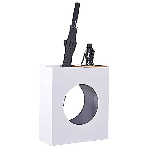 Paragüero de metal blanco rectangular que ahorra espacio en la entrada