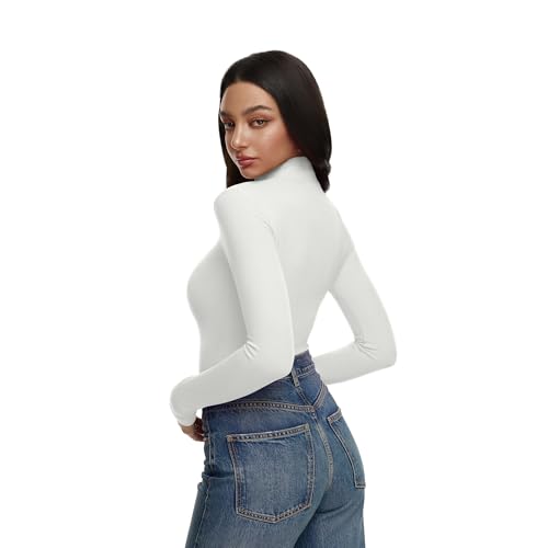 Image of REORIA Women's Turtleneck Tops Slim Basic Mock Neck Long Sleeve Shirts 2025 Fall Winter Layering Outfits