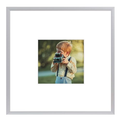 Frametory, 8x8 Silver Aluminum Picture Frame - Set of 1 - Ideal for Displaying 4x4 Photos with Mat or 8x8 Without Mat - Real Glass Front - Simple Gallery Wall Frames for Art Prints and Posters