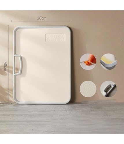 Planche à découper multifonction en plastique beige avec traitement antidérapant