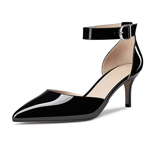 NobleOnly Women Stiletto Kitten Low Heel Ankle Strap Pumps Close Pointed Toe Wedding Office Dress Shoes 2.6 Inches Heels2