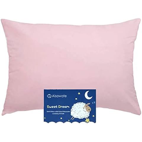 Aisawate Toddler Pillow with Pillowcase - 13X18 Soft Organic Cotton Travel Pillows for Sleeping - Machine Washable - Toddlers, Kids, Child - Perfect for Toddler Cot, Bed Set（Pink） Cover