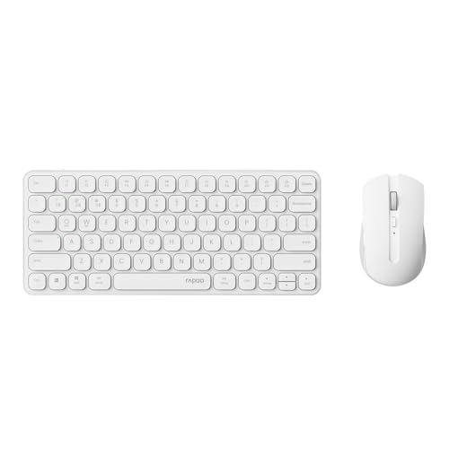 Image of Rapoo 9050S Multi-Device Keyboard and Mouse Combo, 2.4GHz /Bluetooth 5.0 /4.0 Wireless Keyboard & Mouse Set for Windows /Mac /Linux /Chrome, Support 4 Devices, Rechargeable, Silent Click, White
