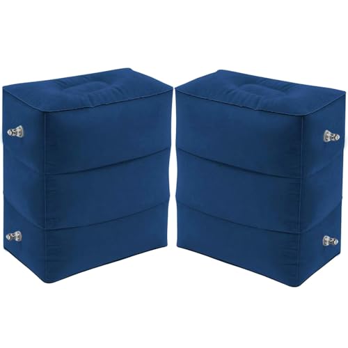 AIEKOO - AIEKOO Inflatable Foot Rest Pillow for Travel, Comfortable Leg Rest Pillow, Adjustable Height Sleeping Bed for Airplane, Car, Train, Home, Office Blue 2 Pack